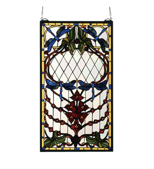 14"W X 25"H Dragonfly Allure Stained Glass Window