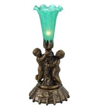  12002 - 12" High Green Pond Lily Twin Cherub Mini Lamp