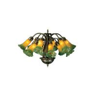  15997 - 20" Wide Amber/Green Pond Lily 12 LT Chandelier