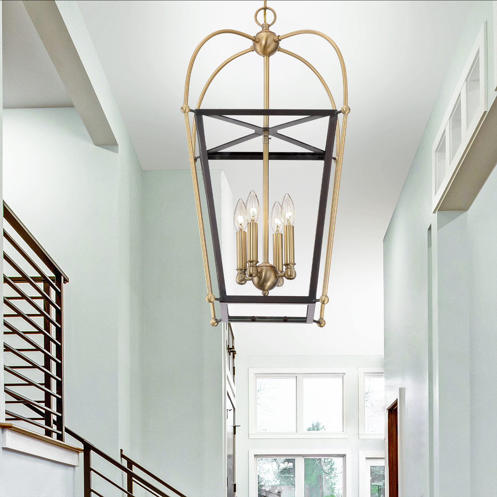 Dunbar 4-Light Pendant in English Bronze and Warm Brass