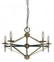  F-L1025 AB/MBLACK - 5-Light Antique Brass/Matte Black Fleurette Chandelier