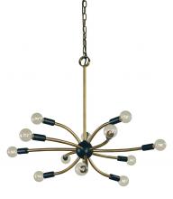  F-L1072 AB/MBLACK - 12-Light Antique Brass/Matte Black Comet Chandelier