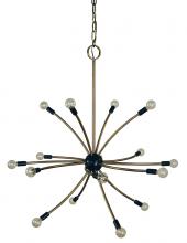  F-L1076 AB/MBLACK - 16-Light Antique Brass/Matte Black Comet Chandelier