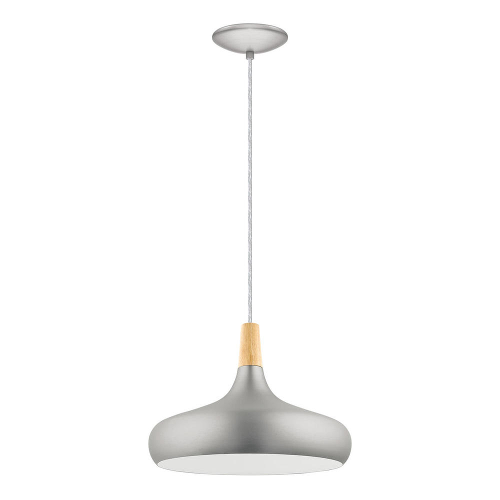 1x60W Pendant w/ Brushed Nickel and Wood Finish