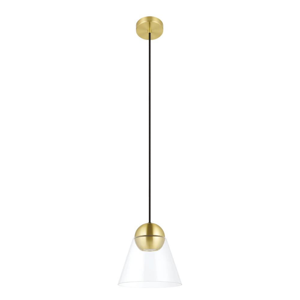 1 LT Mini Pendant Brushed Brass Finish With Clear Glass Shade 1-10W GU10 LED Bulb