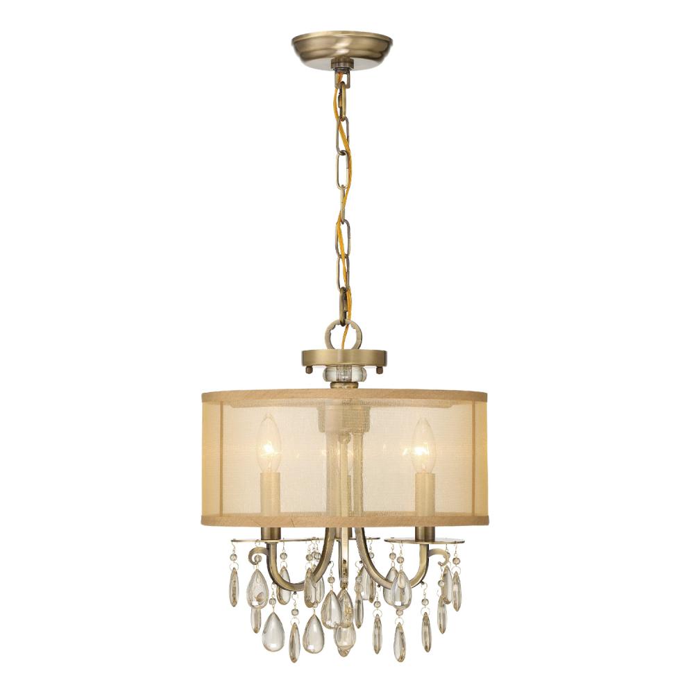 Hampton 3 Light Antique Brass Etruscan Crystal Drum Shade Mini Chandelier