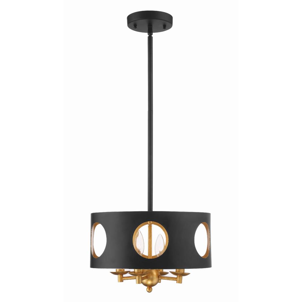 Odelle 4 Light Black + Antique Gold Chandelier