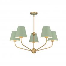  XAV-B9315-VG-GR - Xavier 5 Light Vibrant Gold + Green Chandelier