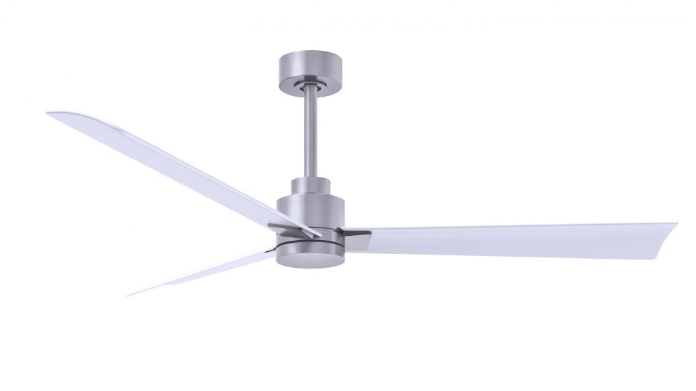 Alessandra 3-blade transitional ceiling fan in brushed nickel finish with matte white blades. Opti