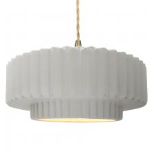  CER-6555-BIS-BRSS-BEIG-TWST - Large Tier Pleated 1-Light Pendant