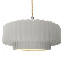  CER-6555-BIS-NCKL-BEIG-TWST - Large Tier Pleated 1-Light Pendant