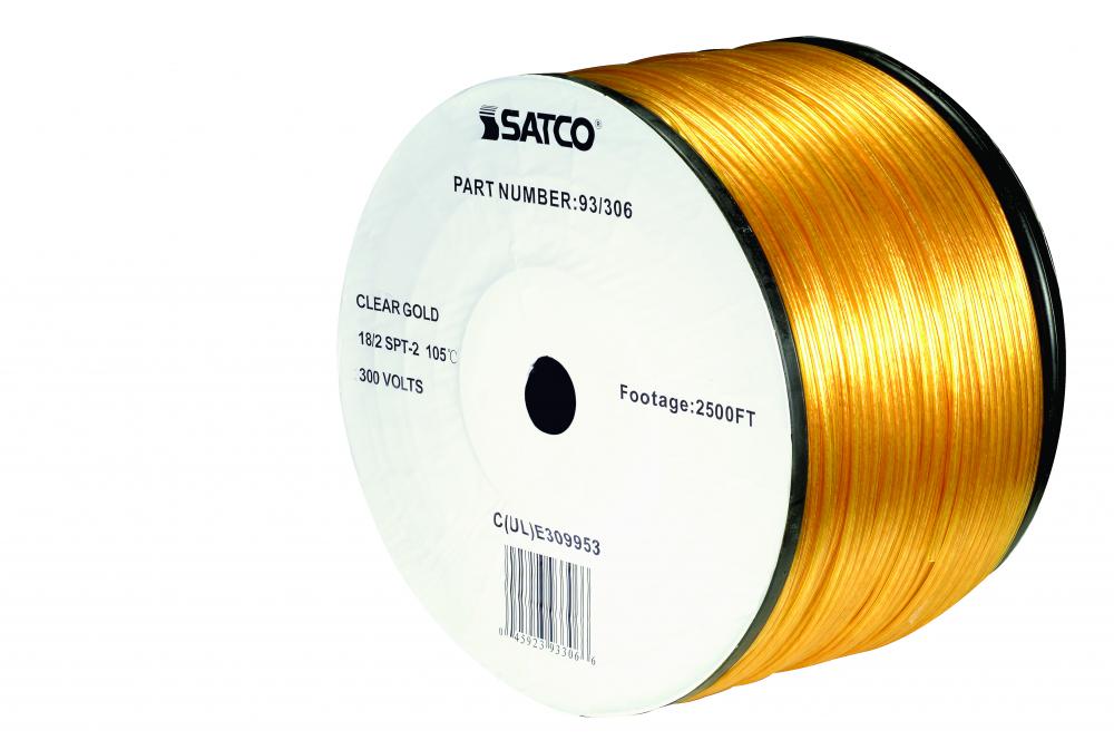 Lamp And Lighting Bulk Wire; 18/2 SPT-2 105C; 2500 Foot/Reel; Clear Gold