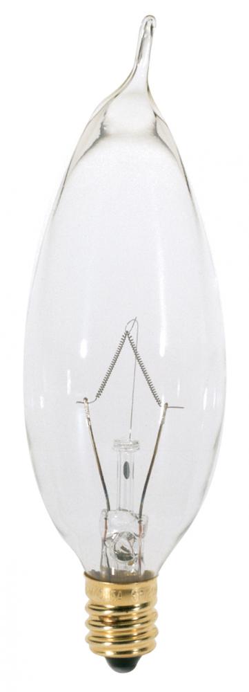 25 Watt CA8 Incandescent; Clear; 1500 Average rated hours; 210 Lumens; Candelabra base; 120 Volt;