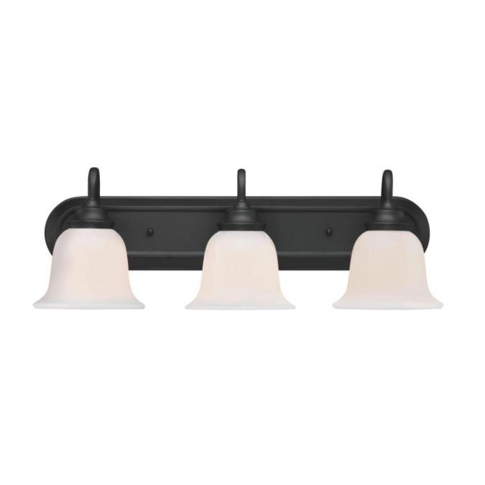 3 Light Wall Fixture Matte Black Finish White Opal Glass