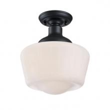  6578300 - 9 in. 1 Light Semi-Flush Textured Black Finish White Opal Glass