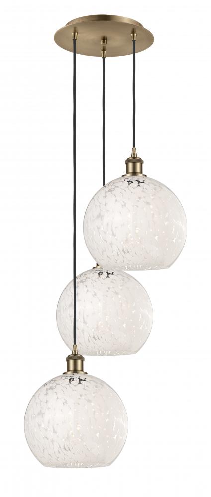 White Mouchette - 3 Light - 17 inch - Antique Brass - Cord Hung - Multi Pendant