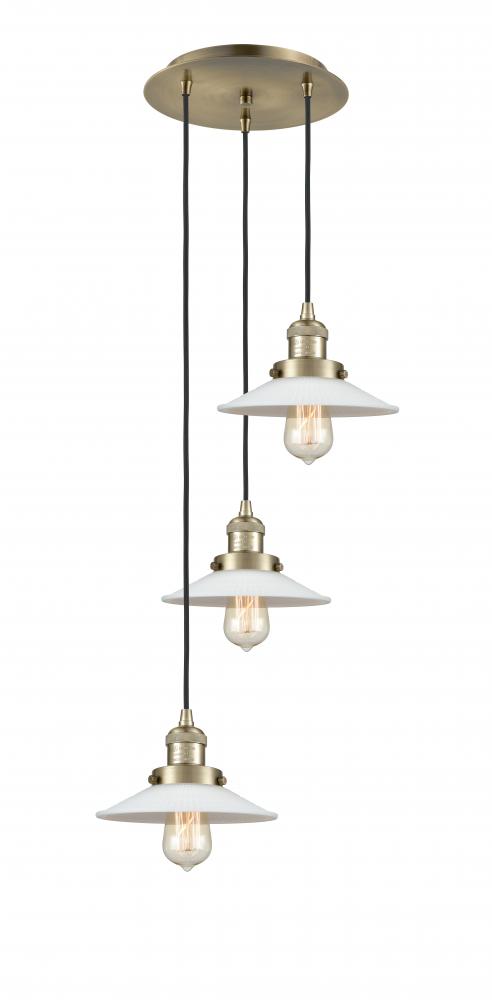 Halophane - 3 Light - 16 inch - Antique Brass - Cord hung - Multi Pendant