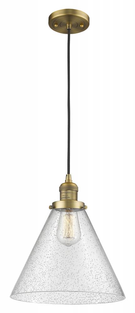 Cone - 1 Light - 12 inch - Brushed Brass - Cord hung - Mini Pendant