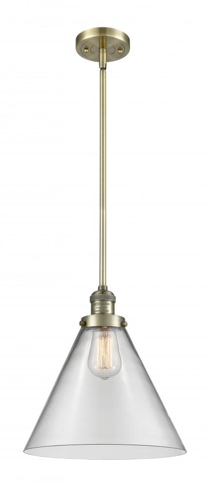 Cone - 1 Light - 12 inch - Antique Brass - Stem Hung - Mini Pendant