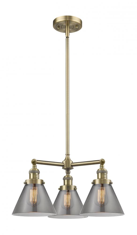 Cone - 3 Light - 22 inch - Antique Brass - Stem Hung - Chandelier