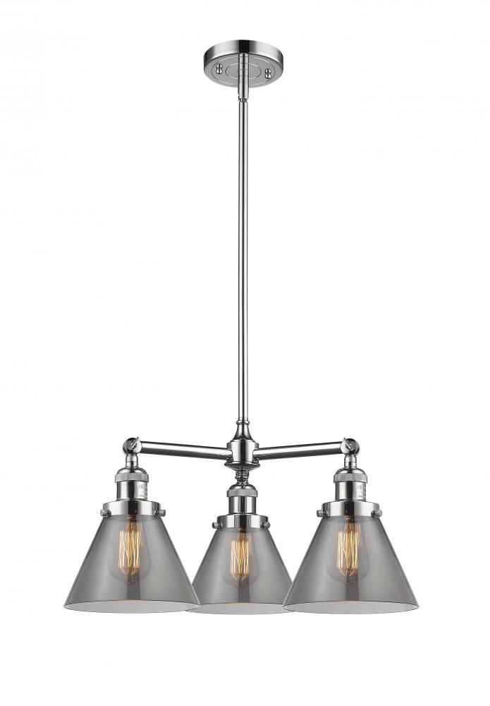 Cone - 3 Light - 22 inch - Polished Chrome - Stem Hung - Chandelier