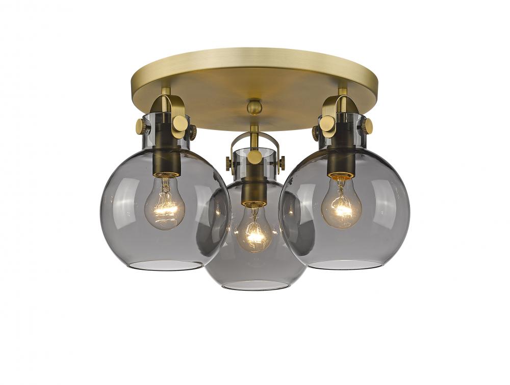 Newton Sphere - 3 Light - 18 inch - Brushed Brass - Flush Mount