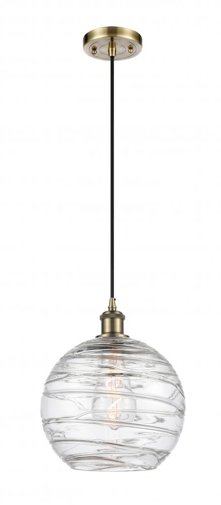 Athens Deco Swirl - 1 Light - 10 inch - Antique Brass - Cord hung - Mini Pendant