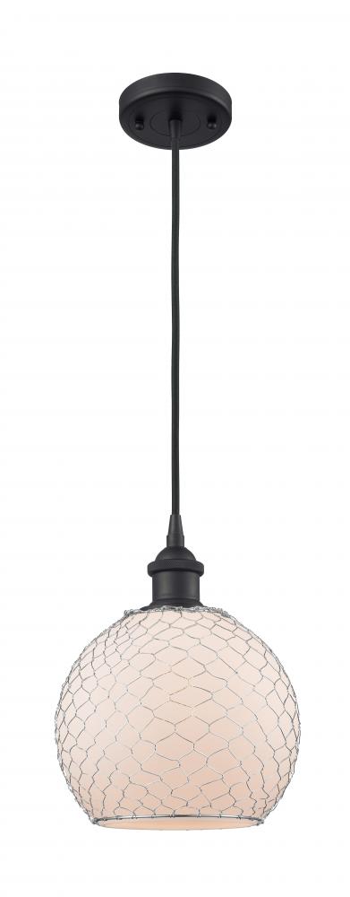 Farmhouse Chicken Wire - 1 Light - 8 inch - Matte Black - Cord hung - Mini Pendant