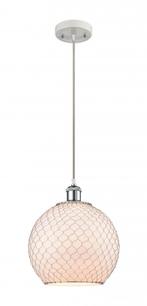 Farmhouse Chicken Wire - 1 Light - 10 inch - White Polished Chrome - Cord hung - Mini Pendant