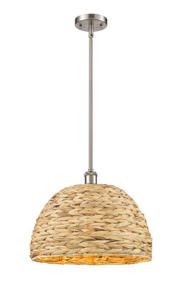 Woven Rattan - 1 Light - 16 inch - Satin Nickel - Mini Pendant