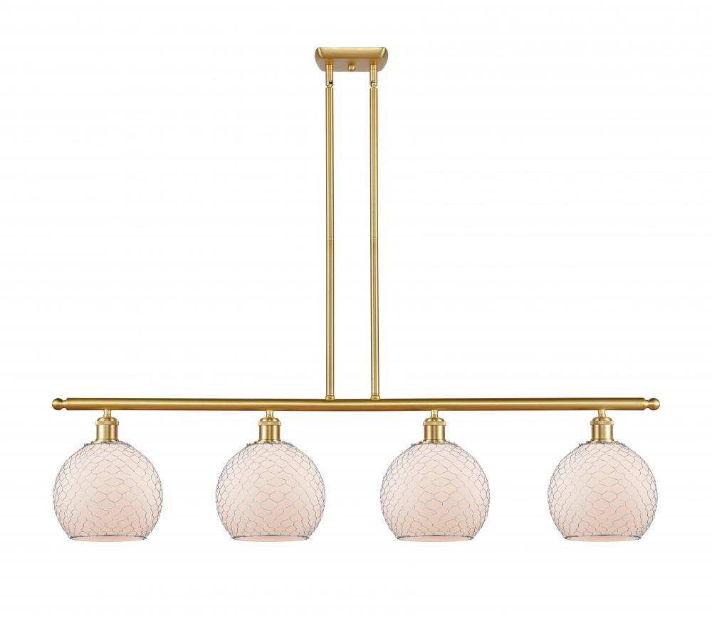 Farmhouse Chicken Wire - 4 Light - 48 inch - Satin Gold - Cord hung - Island Light