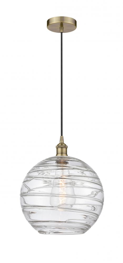 Athens Deco Swirl - 1 Light - 12 inch - Antique Brass - Cord hung - Mini Pendant