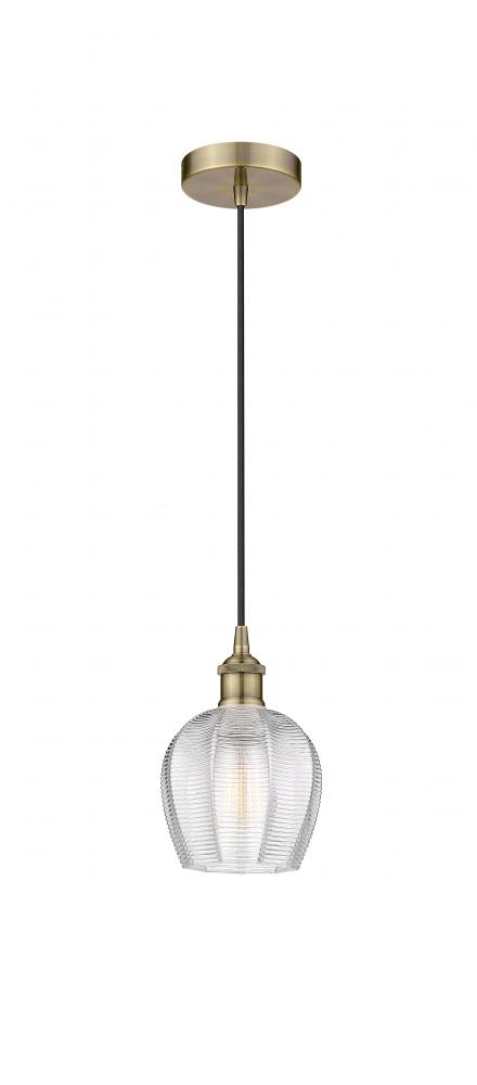 Norfolk - 1 Light - 6 inch - Antique Brass - Cord hung - Mini Pendant