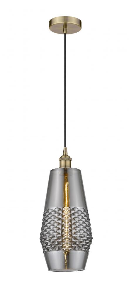 Windham - 1 Light - 7 inch - Antique Brass - Cord hung - Mini Pendant