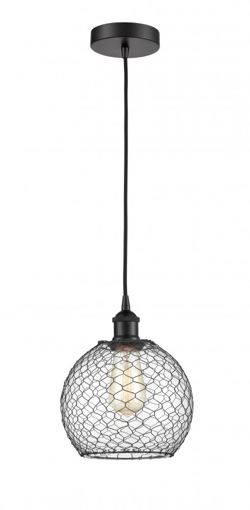 Farmhouse Chicken Wire - 1 Light - 8 inch - Matte Black - Cord hung - Mini Pendant