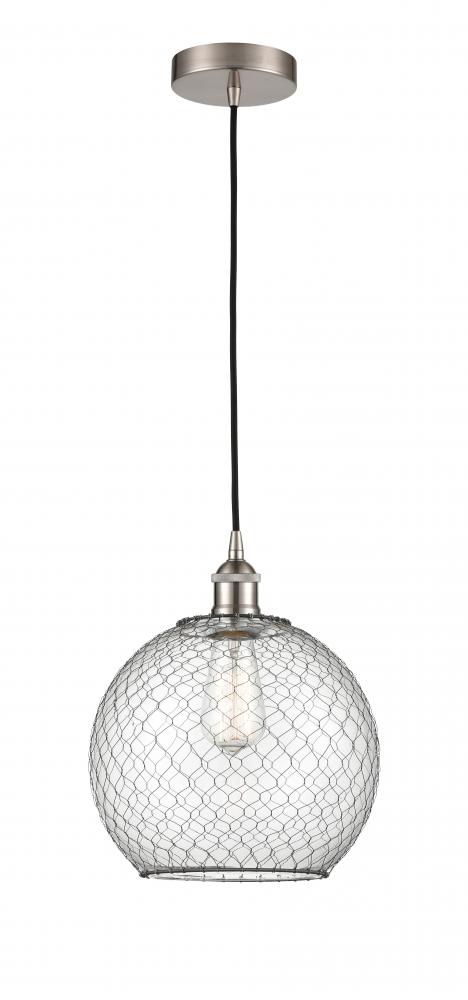 Farmhouse Chicken Wire - 1 Light - 10 inch - Brushed Satin Nickel - Cord hung - Mini Pendant