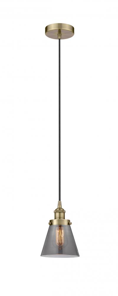 Cone - 1 Light - 6 inch - Antique Brass - Cord hung - Mini Pendant