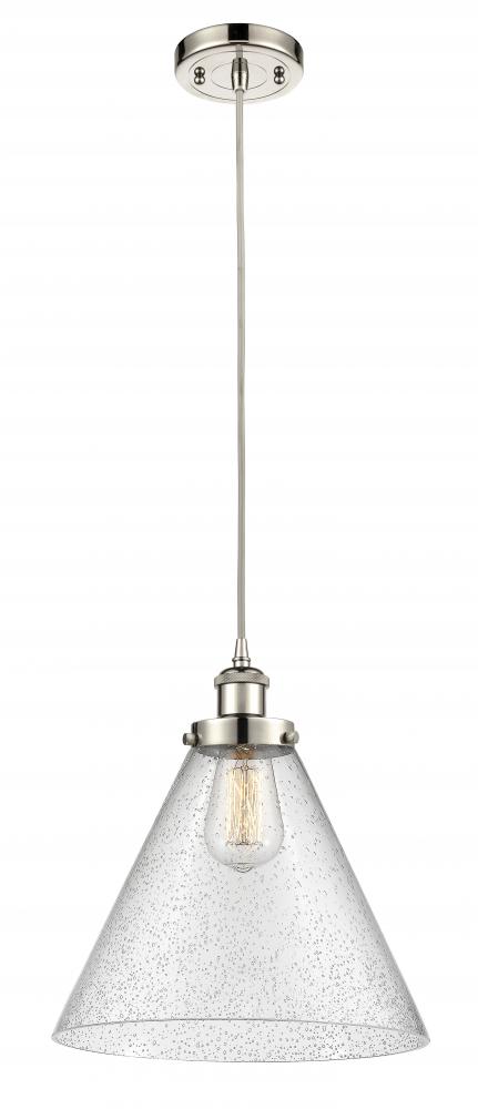 Cone - 1 Light - 12 inch - Polished Nickel - Cord hung - Mini Pendant