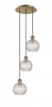  113B-3P-AB-G122C-6CL - Athens - 3 Light - 12 inch - Antique Brass - Cord Hung - Multi Pendant