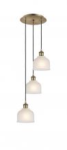  113B-3P-AB-G411 - Dayton - 3 Light - 12 inch - Antique Brass - Cord Hung - Multi Pendant