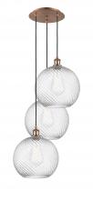  113B-3P-AC-G1214-12 - Athens Twisted Swirl - 3 Light - 18 inch - Antique Copper - Cord hung - Multi Pendant