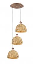  113B-3P-AC-RBD-8-NAT - Woven Rattan - 3 Light - 15 inch - Antique Copper - Cord hung - Multi Pendant