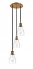  113B-3P-BB-G394 - Ellery - 3 Light - 12 inch - Brushed Brass - Cord Hung - Multi Pendant