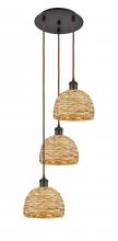  113B-3P-OB-RBD-8-NAT - Woven Rattan - 3 Light - 15 inch - Oil Rubbed Bronze - Cord hung - Multi Pendant