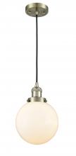  201C-AB-G201-8 - Beacon - 1 Light - 8 inch - Antique Brass - Cord hung - Mini Pendant