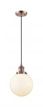  201C-AC-G201-8 - Beacon - 1 Light - 8 inch - Antique Copper - Cord hung - Mini Pendant