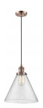  201C-AC-G44-L - Cone - 1 Light - 12 inch - Antique Copper - Cord hung - Mini Pendant