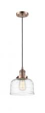  201C-AC-G713 - Bell - 1 Light - 8 inch - Antique Copper - Cord hung - Mini Pendant