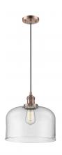  201C-AC-G72-L - Bell - 1 Light - 12 inch - Antique Copper - Cord hung - Mini Pendant