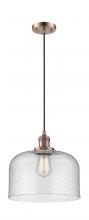  201C-AC-G74-L - Bell - 1 Light - 12 inch - Antique Copper - Cord hung - Mini Pendant